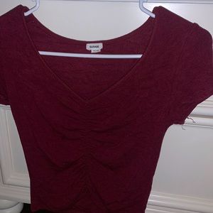maroon low cut cropped shirt